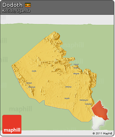 Savanna Style 3D Map of Dodoth, single color outside