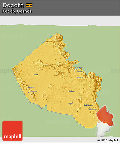Savanna Style 3D Map of Dodoth, single color outside