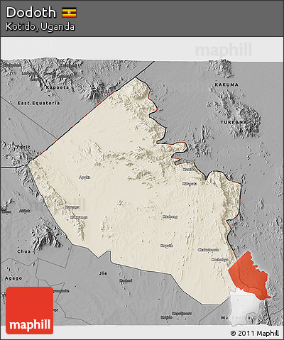 Shaded Relief 3D Map of Dodoth, darken, desaturated