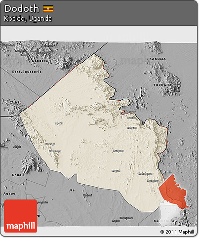 Shaded Relief 3D Map of Dodoth, darken, desaturated