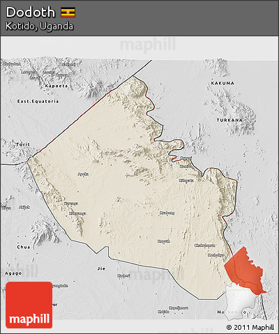 Shaded Relief 3D Map of Dodoth, desaturated