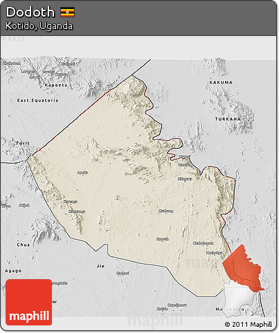 Shaded Relief 3D Map of Dodoth, desaturated