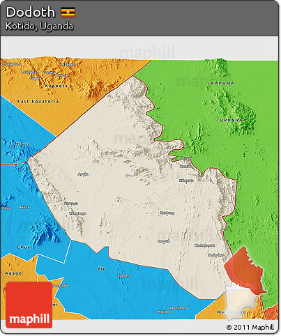 Shaded Relief 3D Map of Dodoth, political outside