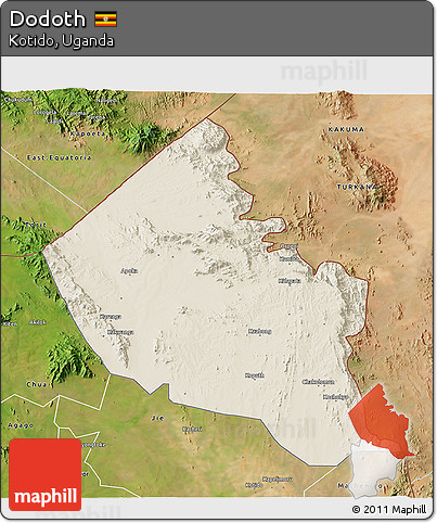 Shaded Relief 3D Map of Dodoth, satellite outside