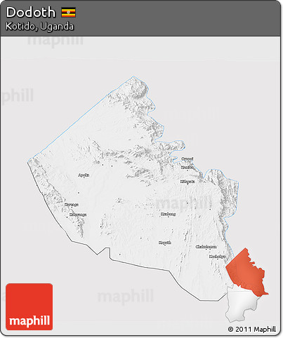 Silver Style 3D Map of Dodoth, single color outside
