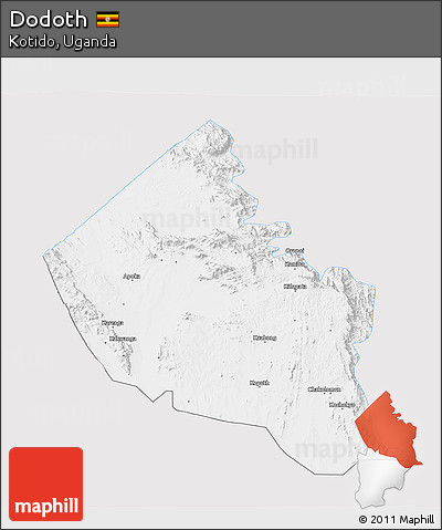 Silver Style 3D Map of Dodoth, single color outside