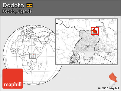Blank Location Map of Dodoth, highlighted country, highlighted parent region, within the entire country