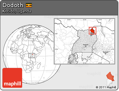 Blank Location Map of Dodoth, highlighted country, highlighted parent region, within the entire country
