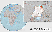 Gray Location Map of Dodoth, highlighted country, within the entire country, hill shading