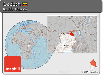 Gray Location Map of Dodoth, highlighted country, hill shading