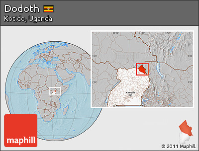 Gray Location Map of Dodoth, highlighted country, hill shading