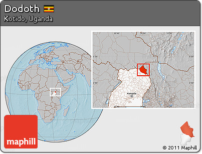 Gray Location Map of Dodoth, highlighted country, hill shading