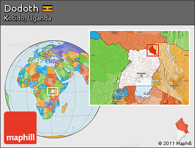 Political Location Map of Dodoth, highlighted country, within the entire country