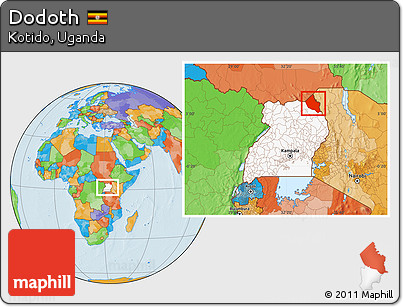 Political Location Map of Dodoth, highlighted country, within the entire country