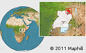 Satellite Location Map of Dodoth, highlighted country, highlighted parent region, within the entire country
