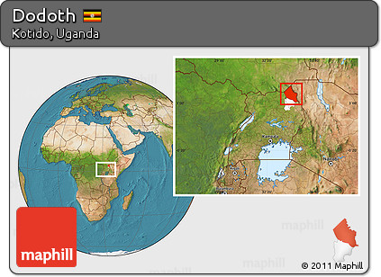 Satellite Location Map of Dodoth, highlighted parent region, within the entire country