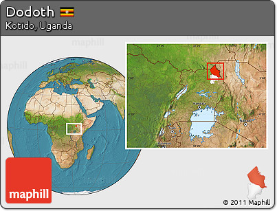 Satellite Location Map of Dodoth, highlighted parent region, within the entire country