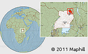 Savanna Style Location Map of Dodoth, highlighted country, highlighted parent region, within the entire country, hill shading