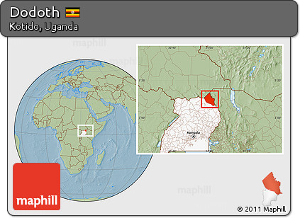 Savanna Style Location Map of Dodoth, highlighted country, hill shading