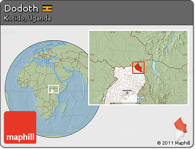 Savanna Style Location Map of Dodoth, highlighted country, hill shading