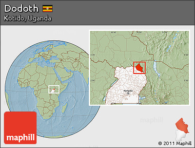 Savanna Style Location Map of Dodoth, highlighted country, hill shading