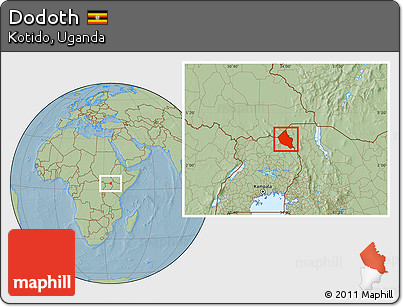 Savanna Style Location Map of Dodoth, hill shading