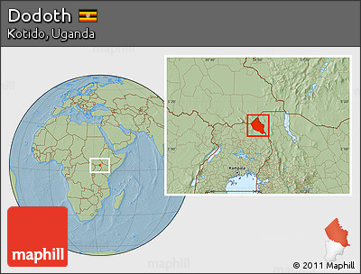 Savanna Style Location Map of Dodoth, hill shading