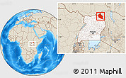 Shaded Relief Location Map of Dodoth, highlighted country, within the entire country
