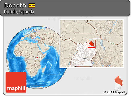 Shaded Relief Location Map of Dodoth, highlighted country
