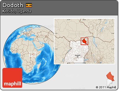 Shaded Relief Location Map of Dodoth, highlighted country