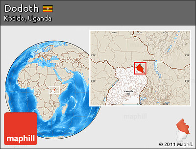Shaded Relief Location Map of Dodoth, highlighted country