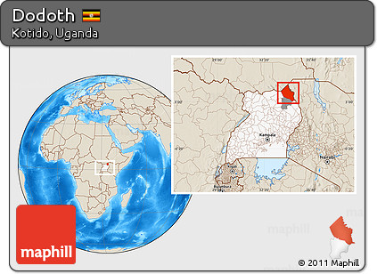 Shaded Relief Location Map of Dodoth, highlighted country, highlighted parent region, within the entire country