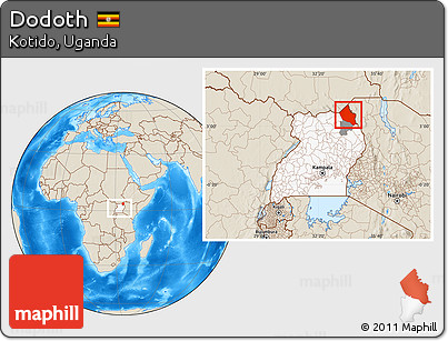 Shaded Relief Location Map of Dodoth, highlighted country, highlighted parent region, within the entire country