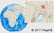 Shaded Relief Location Map of Dodoth, highlighted parent region, within the entire country