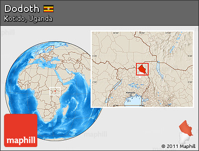 Shaded Relief Location Map of Dodoth, highlighted parent region