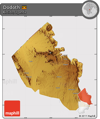Physical Map of Dodoth, cropped outside
