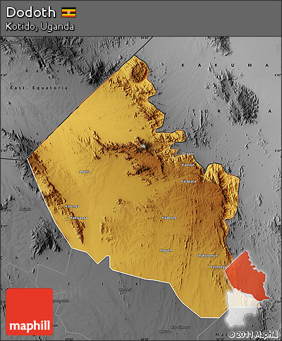 Physical Map of Dodoth, darken, desaturated