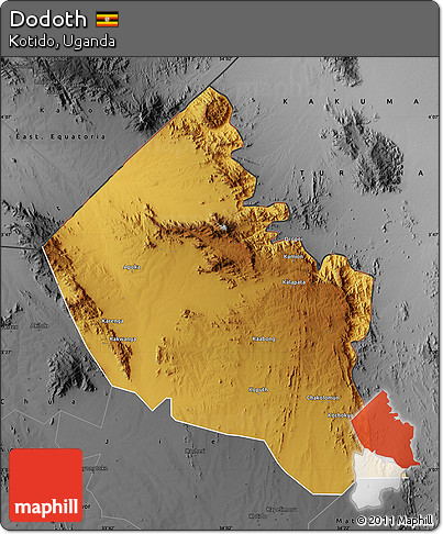 Physical Map of Dodoth, darken, desaturated