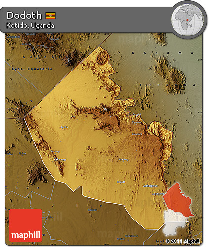 Physical Map of Dodoth, darken