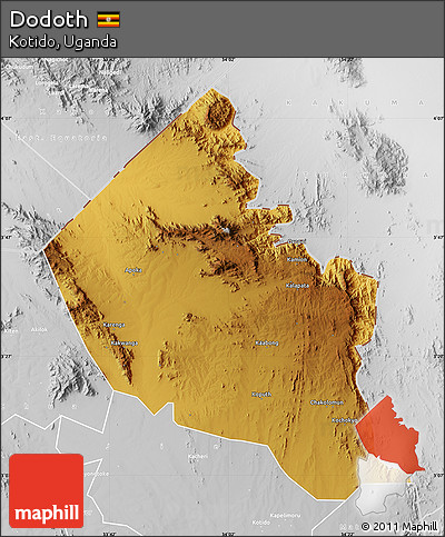 Physical Map of Dodoth, lighten, desaturated