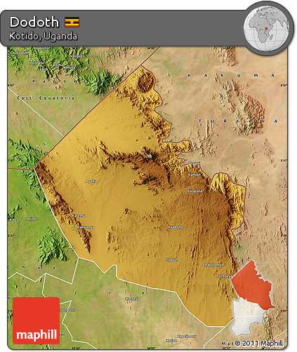 Physical Map of Dodoth, satellite outside