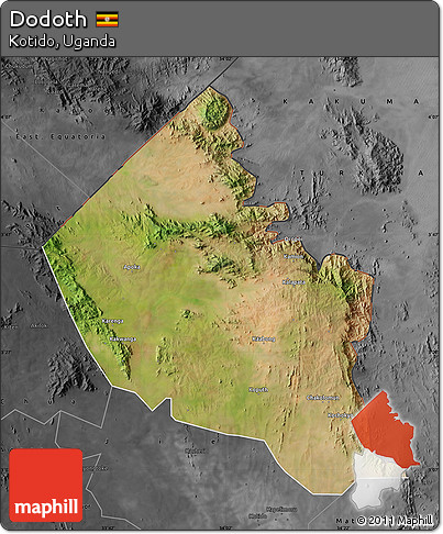 Satellite Map of Dodoth, darken, desaturated