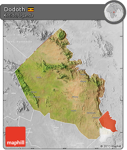 Satellite Map of Dodoth, lighten, desaturated