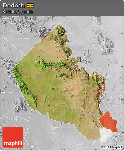 Satellite Map of Dodoth, lighten, desaturated
