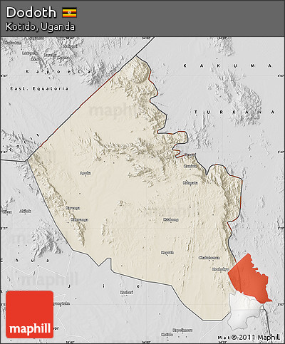 Shaded Relief Map of Dodoth, desaturated