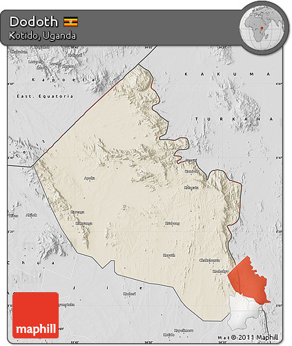 Shaded Relief Map of Dodoth, desaturated