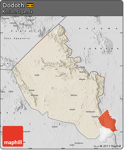 Shaded Relief Map of Dodoth, desaturated