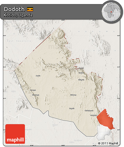 Shaded Relief Map of Dodoth, lighten