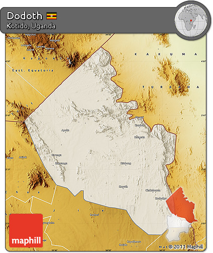 Shaded Relief Map of Dodoth, physical outside