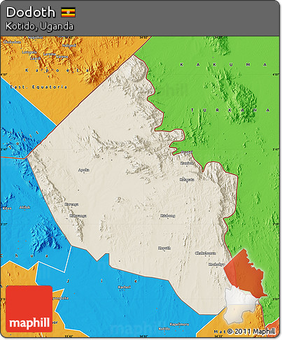 Shaded Relief Map of Dodoth, political outside
